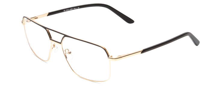 Profile View of Big and Tall 25 Designer Reading Eye Glasses with Custom Cut Powered Lenses in Matte Black/Shiny Gold Unisex Aviator Full Rim Metal 60 mm