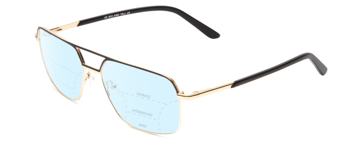 Profile View of Big and Tall 25 Designer Progressive Lens Blue Light Blocking Eyeglasses in Matte Black/Shiny Gold Unisex Aviator Full Rim Metal 60 mm