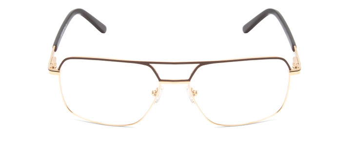 Front View of Big and Tall 25 Unisex Aviator Designer Reading Glasses in Matte Brown/Gold 60mm