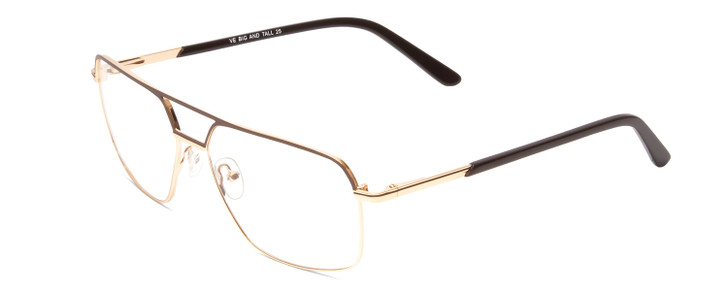 Profile View of Big and Tall 25 Designer Single Vision Prescription Rx Eyeglasses in Matte Brown/Shiny Gold Unisex Aviator Full Rim Metal 60 mm