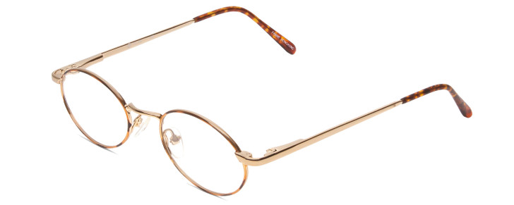 Profile View of Flex Collection 53 Designer Single Vision Prescription Rx Eyeglasses in Gold/Demi Tortoise Havana Amber Ladies Oval Full Rim Metal 43 mm