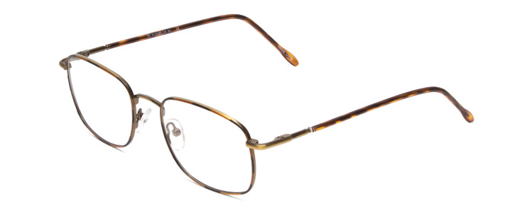 Profile View of Flex Collection 60 Designer Reading Eye Glasses with Custom Cut Powered Lenses in Antique Gold/Demi Tortoise Havana Amber Ladies Round Full Rim Metal 51 mm