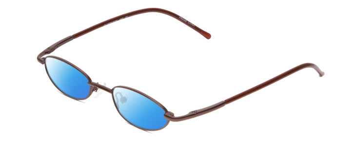 Profile View of Metal Flex KIDS 1003 Designer Polarized Sunglasses with Custom Cut Blue Mirror Lenses in Shiny Metallic Brown Ladies Oval Full Rim Metal 42 mm