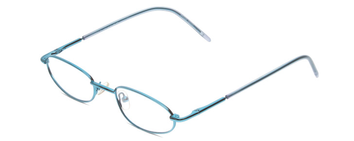 Profile View of Metal Flex KIDS TT Girls Oval Designer Reading Glasses in Light Aqua Blue 46 mm