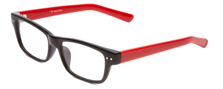 Profile View of Soho 1010 Designer Reading Eye Glasses with Custom Cut Powered Lenses in Black/Red Unisex Classic Full Rim Acetate 50 mm