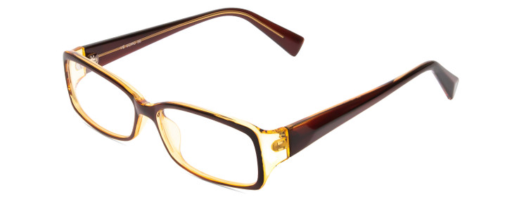 Profile View of Soho 96 Unisex Rectangle Designer Reading Glasses Dark Brown/Amber Crystal 55 mm