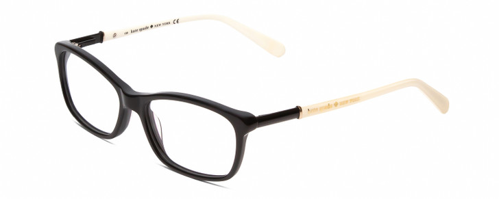Profile View of Kate Spade CATRINA Designer Reading Eye Glasses with Custom Cut Powered Lenses in Black White Ladies Cateye Full Rim Acetate 51 mm