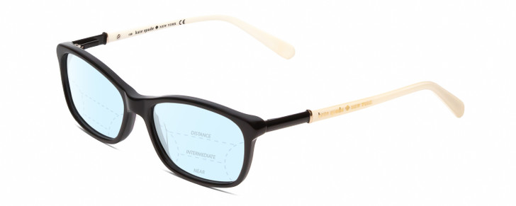 Profile View of Kate Spade CATRINA Designer Progressive Lens Blue Light Blocking Eyeglasses in Black White Ladies Cateye Full Rim Acetate 51 mm