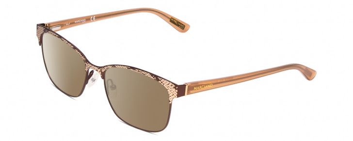 Profile View of Guess by Marciano GM0318 Designer Polarized Sunglasses with Custom Cut Amber Brown Lenses in Snakeskin Matte Brown Crystal Rose Tips Ladies Classic Full Rim Metal 52 mm