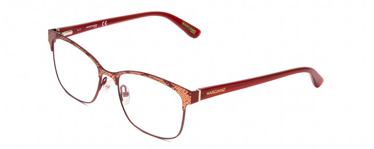 Profile View of Guess by Marciano GM0318 Designer Single Vision Prescription Rx Eyeglasses in Snakeskin Matte Wine Red Ladies Classic Full Rim Metal 52 mm