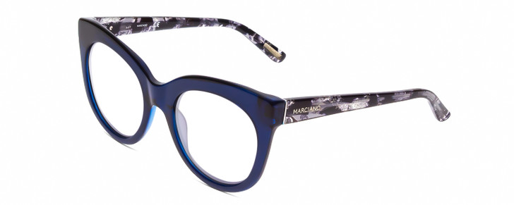 Profile View of Guess by Marciano GM0760 Designer Single Vision Prescription Rx Eyeglasses in Crystal Blue Glitter Marble Ladies Cateye Full Rim Acetate 54 mm