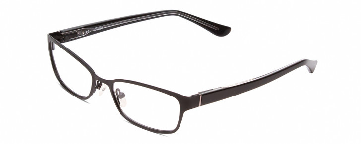 Profile View of Guess GU2515 Designer Single Vision Prescription Rx Eyeglasses in Matte Black Ladies Rectangle Full Rim Metal 50 mm