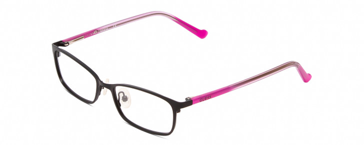 Profile View of Guess GU9155 Designer Single Vision Prescription Rx Eyeglasses in Matte Black Crystal Pink Ladies Rectangle Full Rim Metal 48 mm