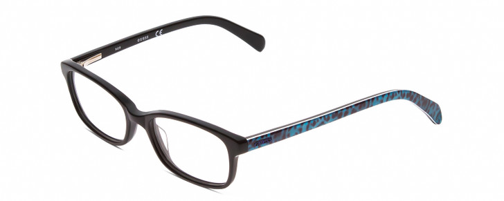 Profile View of Guess KID GU9158 Girls Reading Glasses Glossy Black Turquoise Cheetah Print 46mm