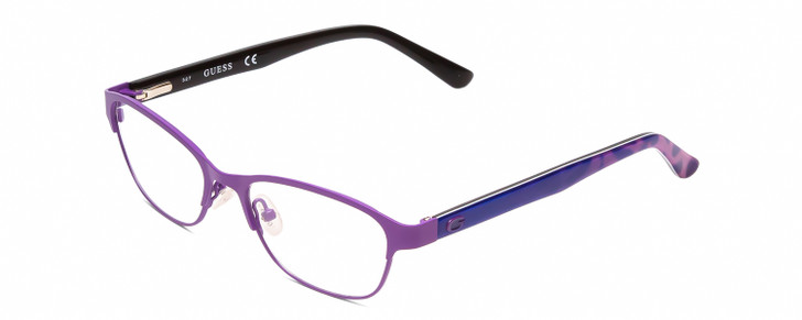 Profile View of Guess GU9170 Designer Reading Eye Glasses with Custom Cut Powered Lenses in Matte Pink Purple Animal Print Ladies Classic Full Rim Metal 49 mm