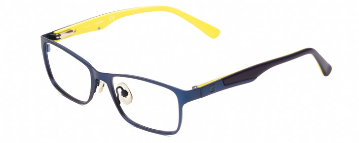 Profile View of Guess GU9173 Designer Bi-Focal Prescription Rx Eyeglasses in Matte Navy Blue Yellow Unisex Rectangle Full Rim Metal 47 mm