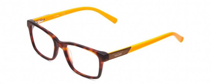 Profile View of Harley Davidson HD0126T Designer Reading Eye Glasses with Custom Cut Powered Lenses in Matte Tortoise Havana Gold Brown Orange Unisex Square Full Rim Acetate 48 mm