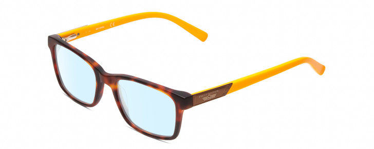 Profile View of Harley Davidson HD0126T Designer Blue Light Blocking Eyeglasses in Matte Tortoise Havana Gold Brown Orange Unisex Square Full Rim Acetate 48 mm