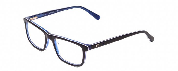 Profile View of Harley Davidson HD0133T Designer Reading Eye Glasses with Custom Cut Powered Lenses in Navy Blue White Triple Layer Unisex Square Full Rim Acetate 47 mm