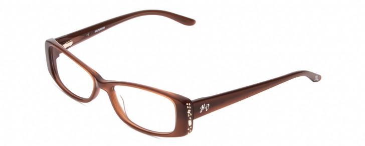 Profile View of Harley Davidson HD0515 Designer Reading Eye Glasses with Custom Cut Powered Lenses in Caramel Brown Crystals Ladies Oval Full Rim Acetate 52 mm