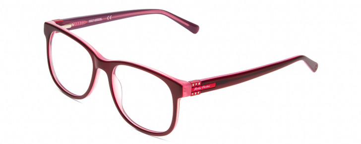 Profile View of Harley Davidson HD0546 Designer Progressive Lens Prescription Rx Eyeglasses in Burgundy Red Rose Pink Ladies Classic Full Rim Acetate 53 mm