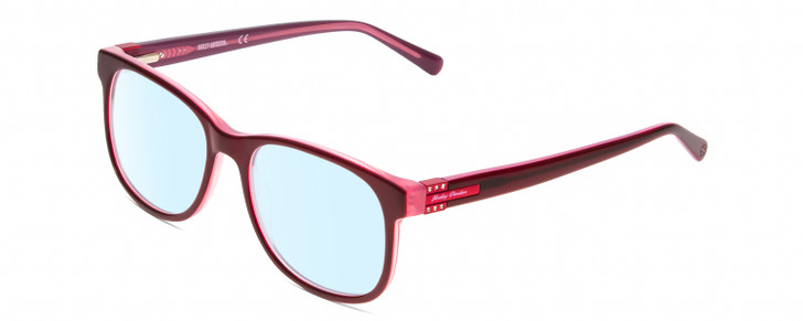 Profile View of Harley Davidson HD0546 Designer Progressive Lens Blue Light Blocking Eyeglasses in Burgundy Red Rose Pink Ladies Classic Full Rim Acetate 53 mm