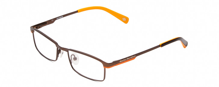 Profile View of Harley Davidson HDT118 Designer Reading Eye Glasses with Custom Cut Powered Lenses in Bronze Brown Orange Unisex Rectangle Full Rim Metal 48 mm