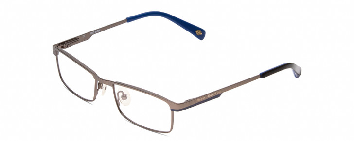 Profile View of Harley Davidson HDT118 Designer Reading Glasses in Gun Metal Gray Navy Blue 48mm