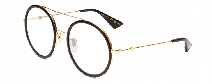 Profile View of Gucci GG0061S Designer Reading Eye Glasses in Gold/Black Ladies Round Full Rim Metal 56 mm