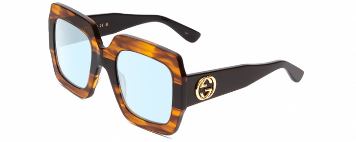 Profile View of Gucci GG0178S Designer Blue Light Blocking Eyeglasses in Transparent Havana/Black Ladies Square Full Rim Acetate 54 mm