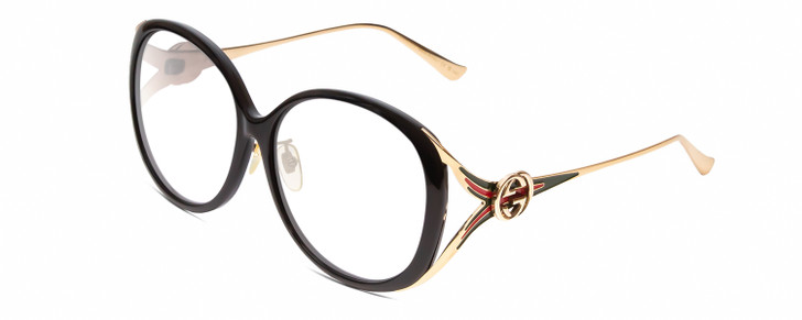 Profile View of Gucci GG0226SK Designer Bi-Focal Prescription Rx Eyeglasses in Black/Gold Ladies Oval Full Rim Acetate 60 mm