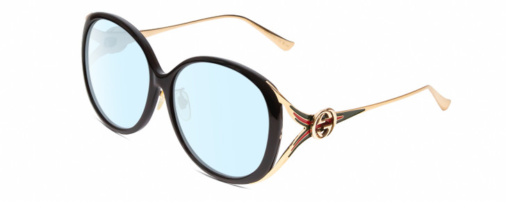 Profile View of Gucci GG0226SK Designer Blue Light Blocking Eyeglasses in Black/Gold Ladies Oval Full Rim Acetate 60 mm