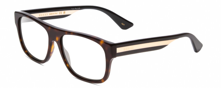 Profile View of Gucci GG0341S Designer Reading Eye Glasses in Dark Tortoise Havana/Black Mens Retro Full Rim Acetate 56 mm