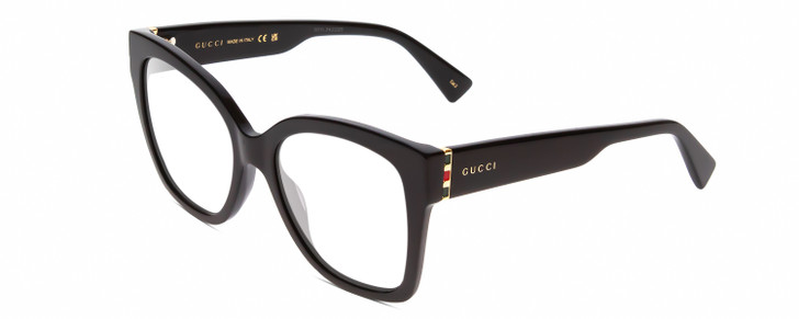 Profile View of Gucci GG0459S Designer Single Vision Prescription Rx Eyeglasses in Gloss Black Ladies Cateye Full Rim Acetate 54 mm