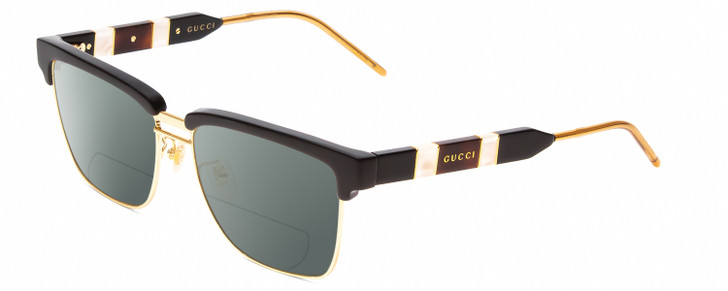 Profile View of Gucci GG0603S Designer Polarized Reading Sunglasses with Custom Cut Powered Smoke Grey Lenses in Black/Gold Unisex Cateye Semi-Rimless Metal 56 mm