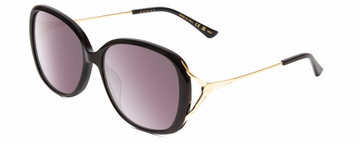 Profile View of Gucci GG0649SK Women's Oval Full Rim Designer Sunglasses in Black/Gold/Gray 58mm