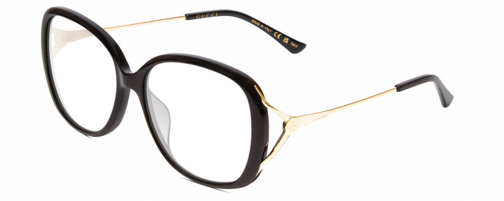 Profile View of Gucci GG0649SK Designer Reading Eye Glasses with Custom Cut Powered Lenses in Black/Gold Ladies Oval Full Rim Acetate 58 mm