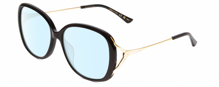 Profile View of Gucci GG0649SK Designer Blue Light Blocking Eyeglasses in Black/Gold Ladies Oval Full Rim Acetate 58 mm