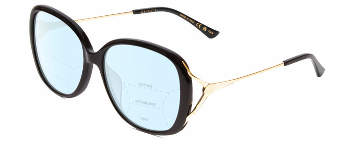 Profile View of Gucci GG0649SK Designer Progressive Lens Blue Light Blocking Eyeglasses in Black/Gold Ladies Oval Full Rim Acetate 58 mm