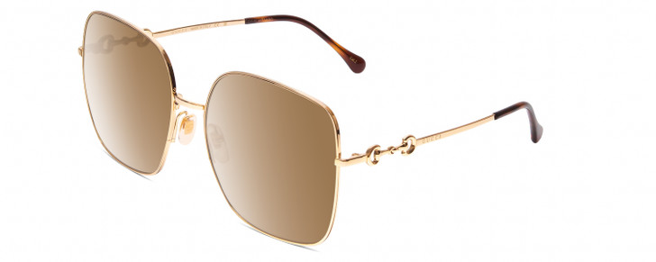 Profile View of Gucci GG0879S Women's Square Sunglasses Gold/Tortoise Havana/Brown Gradient 61mm