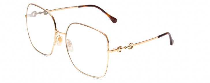 Profile View of Gucci GG0879S Designer Single Vision Prescription Rx Eyeglasses in Gold/Tortoise Havana Ladies Square Full Rim Metal 61 mm