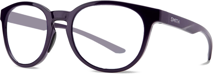 Profile View of Smith Optics Eastbank Designer Progressive Lens Prescription Rx Eyeglasses in Crystal Midnight Purple Ladies Round Full Rim Acetate 52 mm