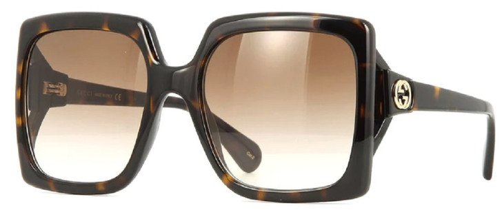 Profile View of Gucci GG0876S-002-60mm Women Oversized Sunglasses Havana Tortoise Brown Gradient