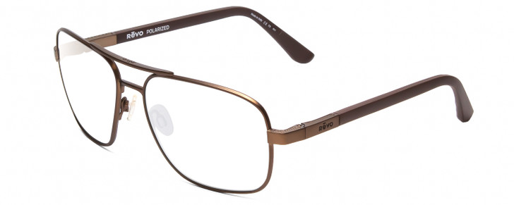 Profile View of REVO Freeman Designer Reading Eye Glasses in Brown Unisex Aviator Full Rim Metal 58 mm