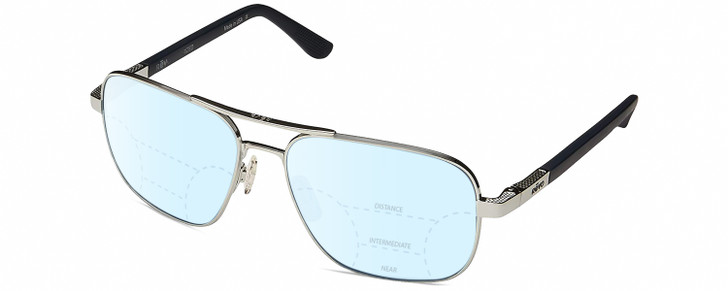 Profile View of REVO Freeman Designer Progressive Lens Blue Light Blocking Eyeglasses in Chrome Silver Unisex Aviator Full Rim Metal 58 mm