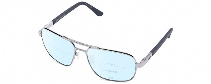 Profile View of REVO Freeman Designer Progressive Lens Blue Light Blocking Eyeglasses in Chrome Silver Unisex Aviator Full Rim Metal 58 mm