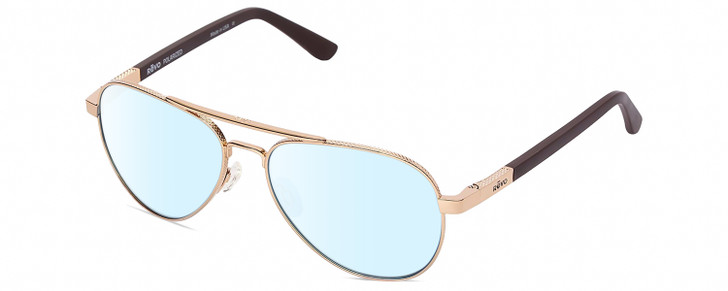 Profile View of REVO Raconteur Designer Blue Light Blocking Eyeglasses in Gold Unisex Aviator Full Rim Metal 58 mm