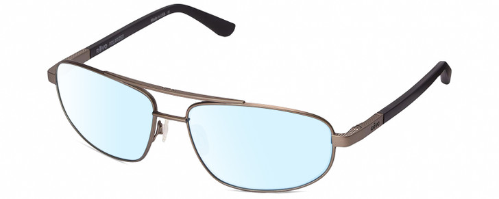 Profile View of REVO Nash Designer Blue Light Blocking Eyeglasses in Gunmetal Silver Unisex Oval Full Rim Metal 61 mm