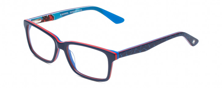 Profile View of Marvel KIDS SME901 Spiderman Graphic Designer Single Vision Prescription Rx Eyeglasses in Navy Red White Blue Stripe Unisex Classic Full Rim Acetate 48 mm