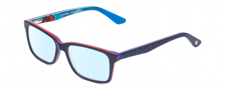 Profile View of Marvel KIDS SME901 Spiderman Graphic Designer Blue Light Blocking Eyeglasses in Navy Red White Blue Stripe Unisex Classic Full Rim Acetate 48 mm